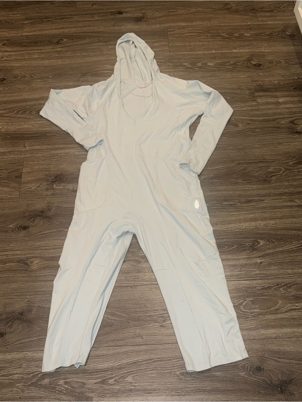 Free People Pale Blue Hooded One-Piece Jumpsuit